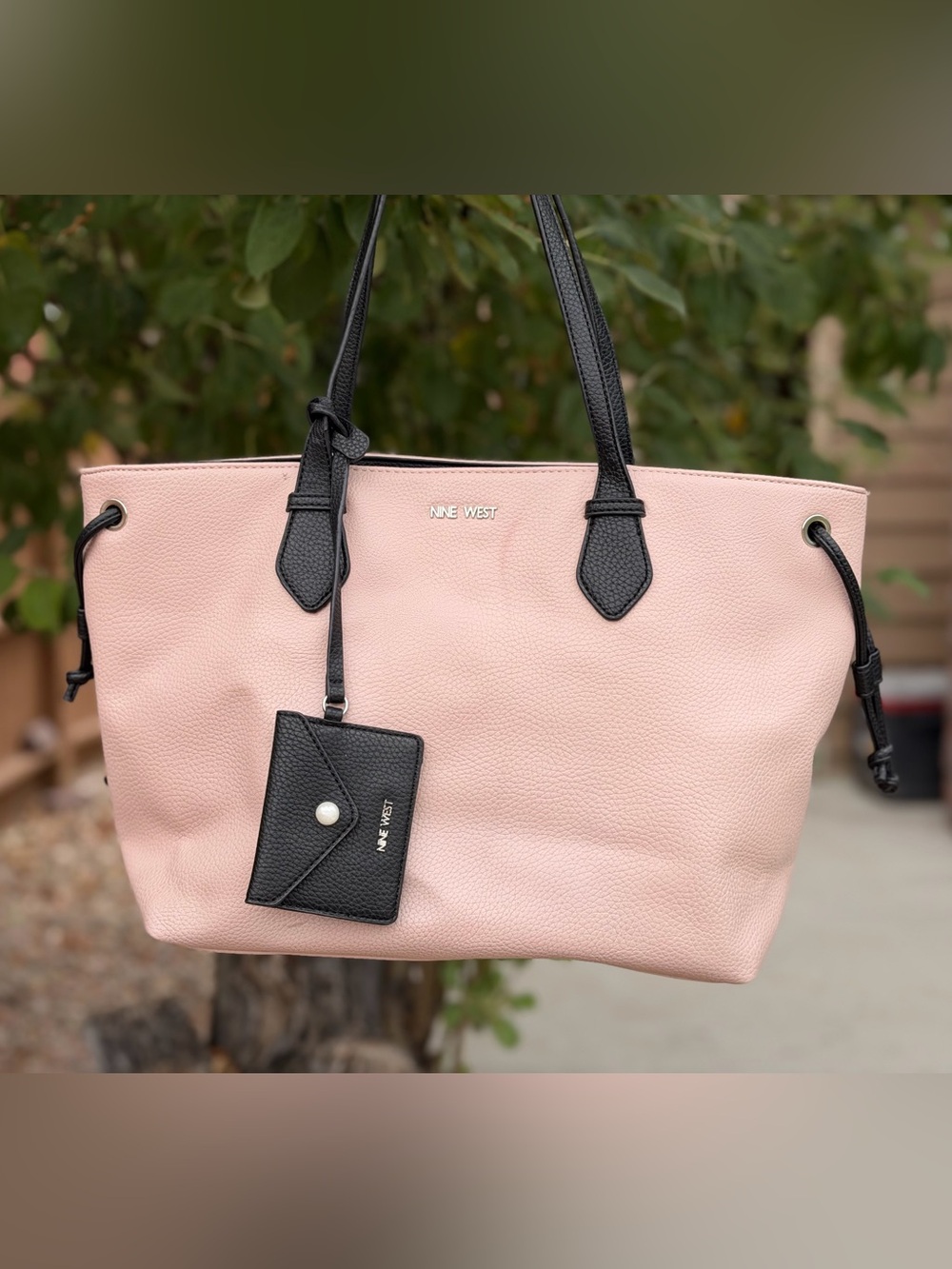 Nine West Pink Tote with Black Handles and Cardholder